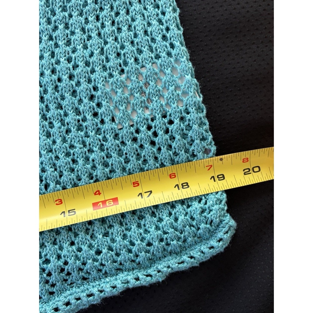 Sigrid Olsen Cardigan Sweater~L~Turquoise Crochet Knit Linen Bld 2 Button Resort - Picture 11 of 15